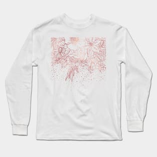 Rose gold hand drawn floral doodles and confetti design Long Sleeve T-Shirt